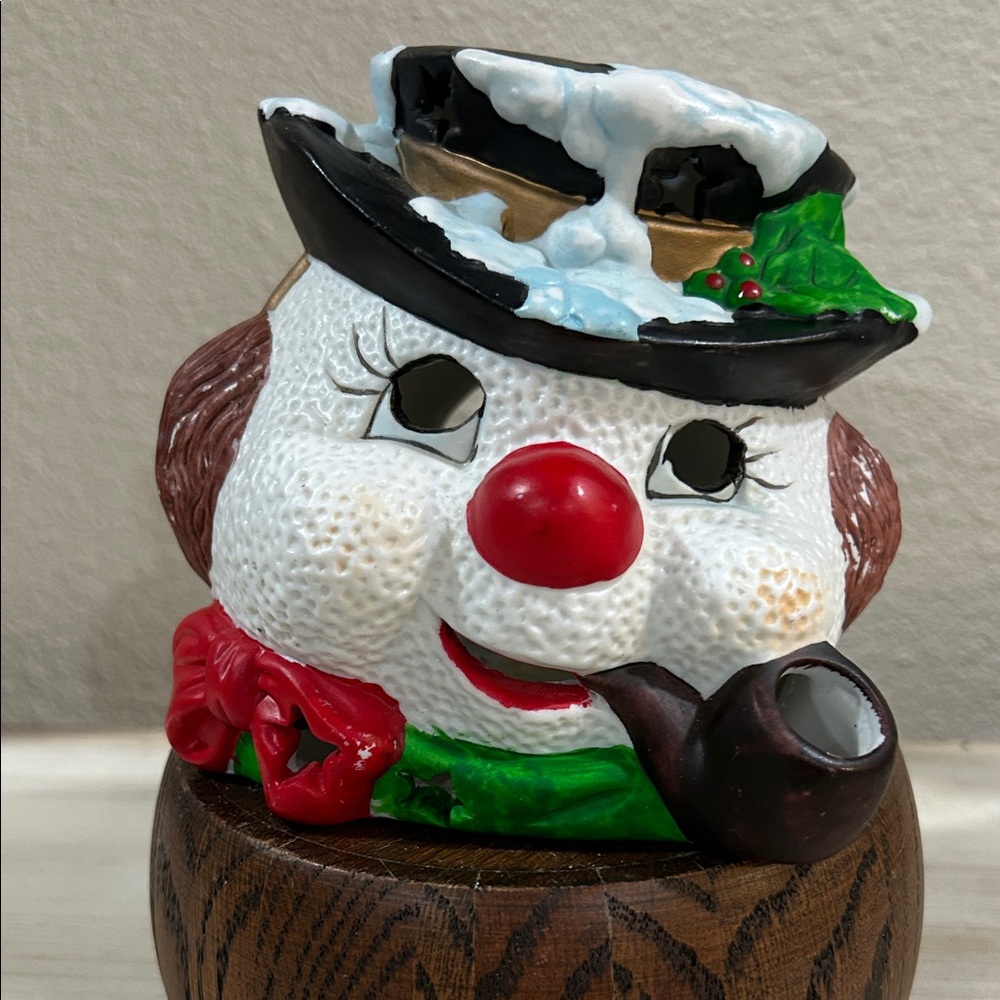 Vintage Frosty Snowman Head Tealight lCandle Holder